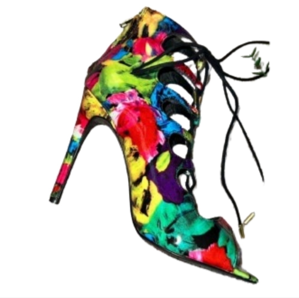 Steve Madden Cythiaa Multi-Color Open Toe Lace Up Heels Sz 5.5 M Beautful - Picture 3 of 16